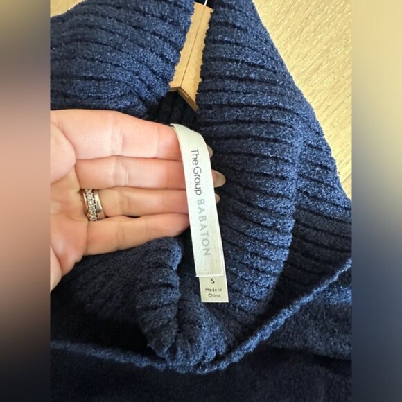 The Group By Babaton Navy Velour Soft Cowl Neck Sweater Small - Picture 4 of 7
